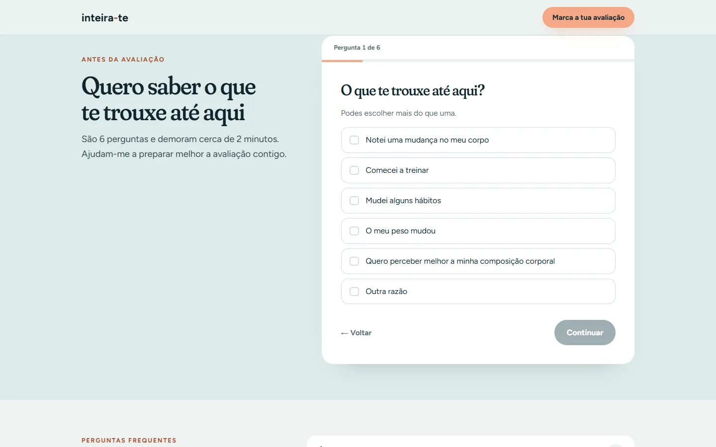 Questionário do inteira-te, pergunta 1 de 6: o que te trouxe até aqui